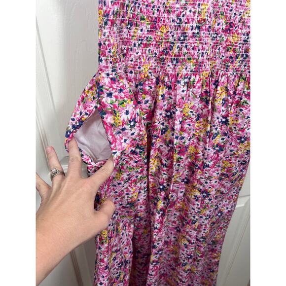 NWT J. Crew Tall Small Puff Sleeve Smocked Waist Midi Dress Pink Floral Fields - Picture 4 of 11